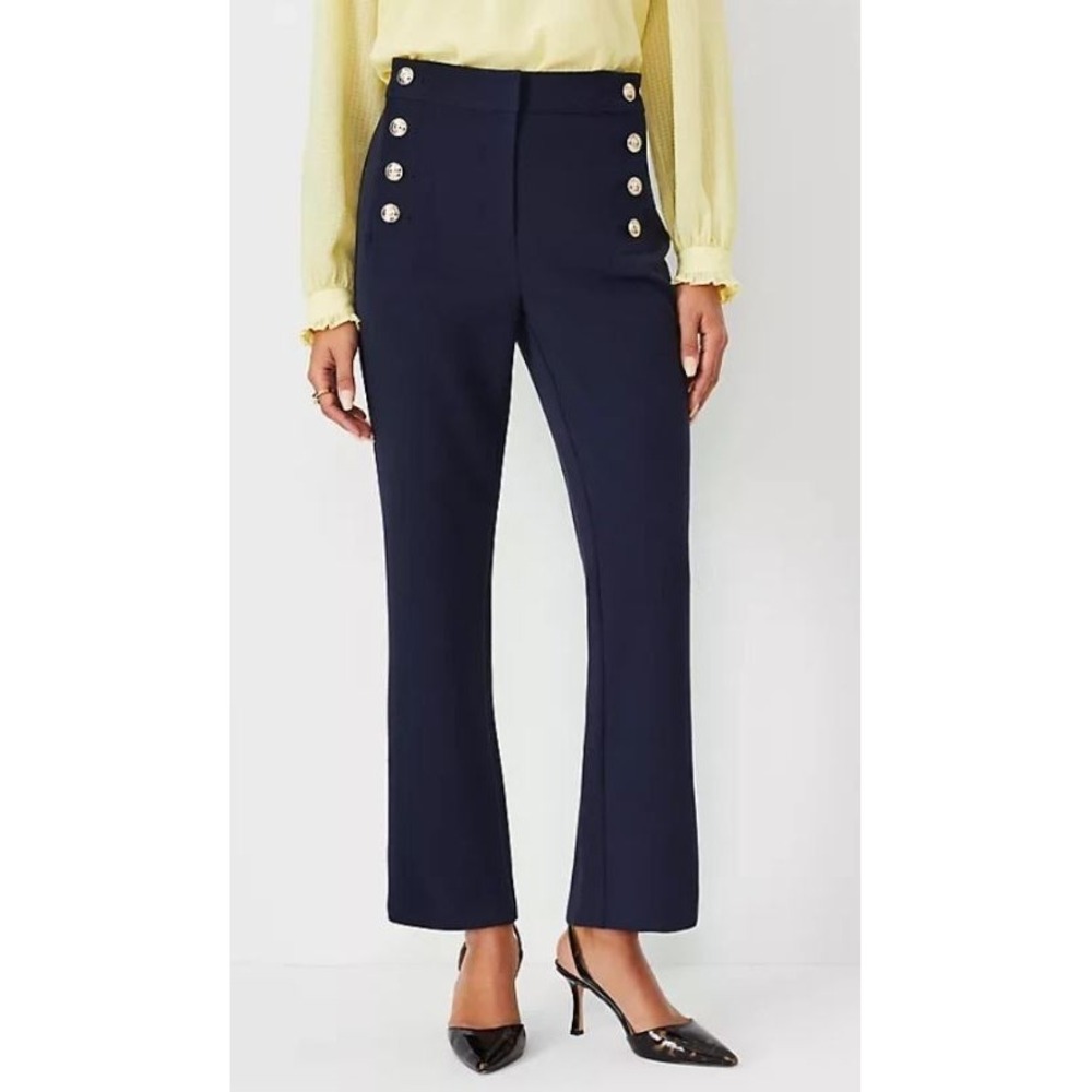 ANN TAYLOR NAVY BLUE THE SAILOR FLARED ANKLE DRESS PANTS SIZE 4 CAREER CLASSIC